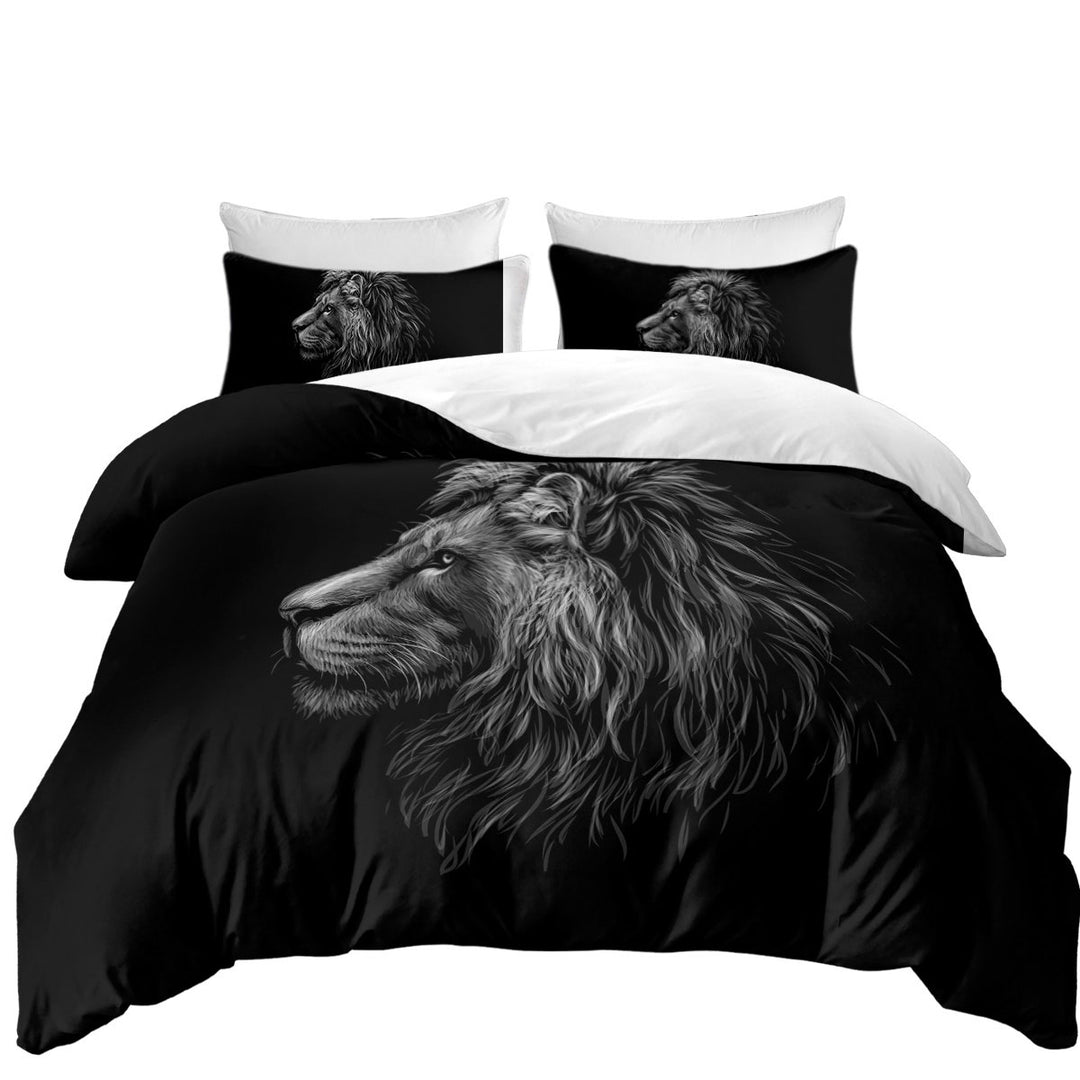 Twin Duvet Covers with Black and White Handsome Lion