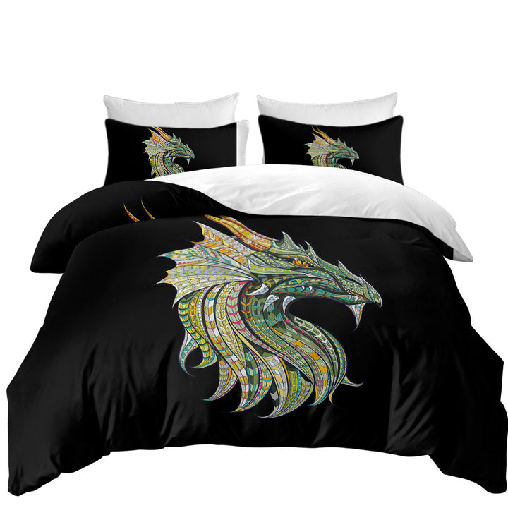 Twin Duvet Covers with Cool Artistic Design Green Dragon