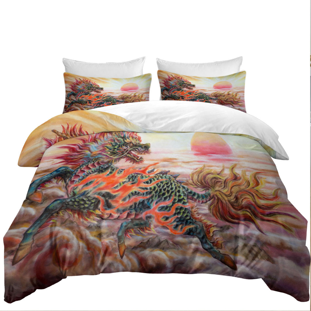 Twin Duvet Covers with Cool Fantasy Art Sun Fire Kirin