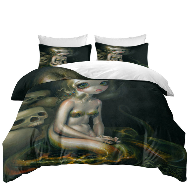 Twin Duvet Covers with Dark Mythological Art Lamia and Skulls