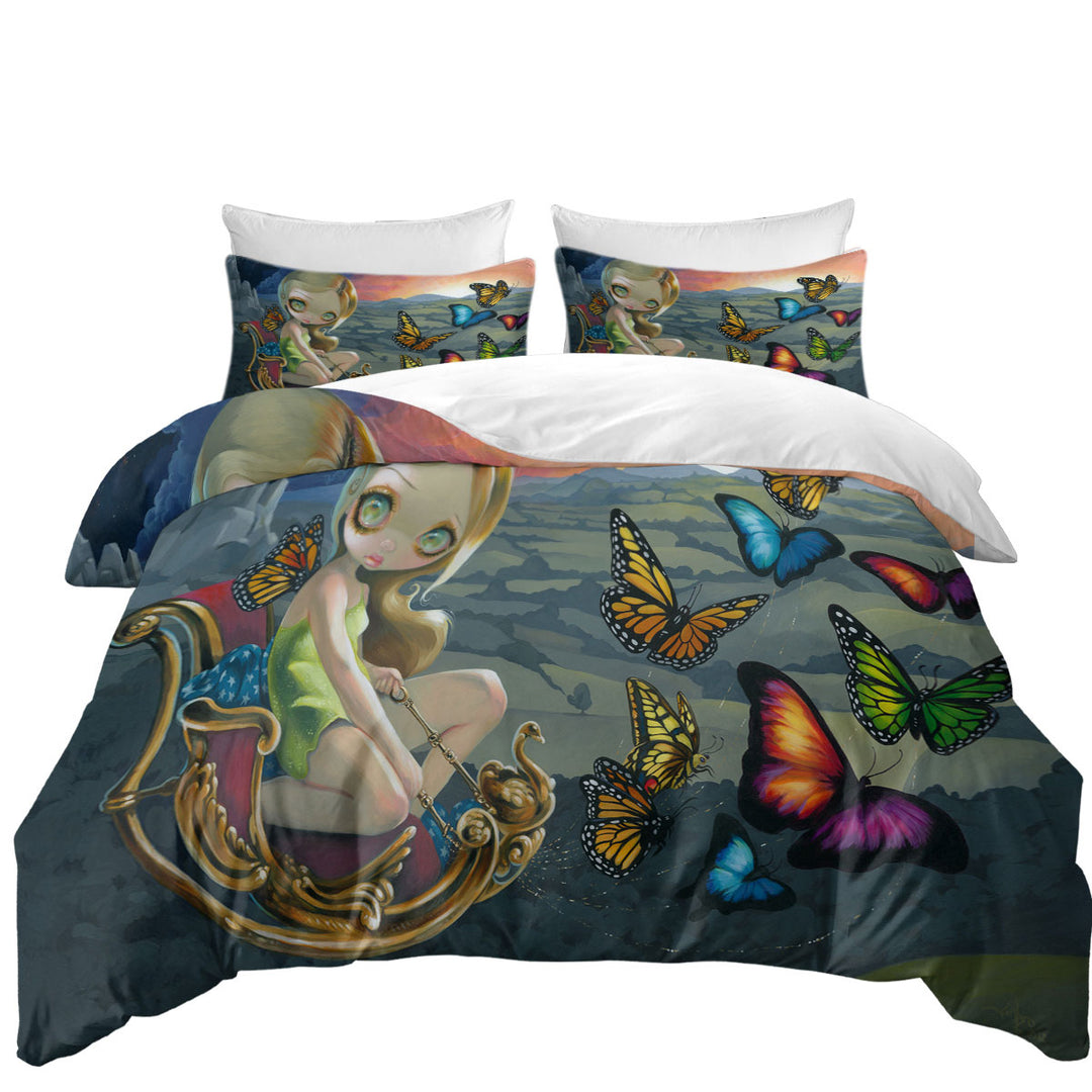 Twin Duvet Covers with Fantasy Beautiful Fairy and Butterfly Chariot