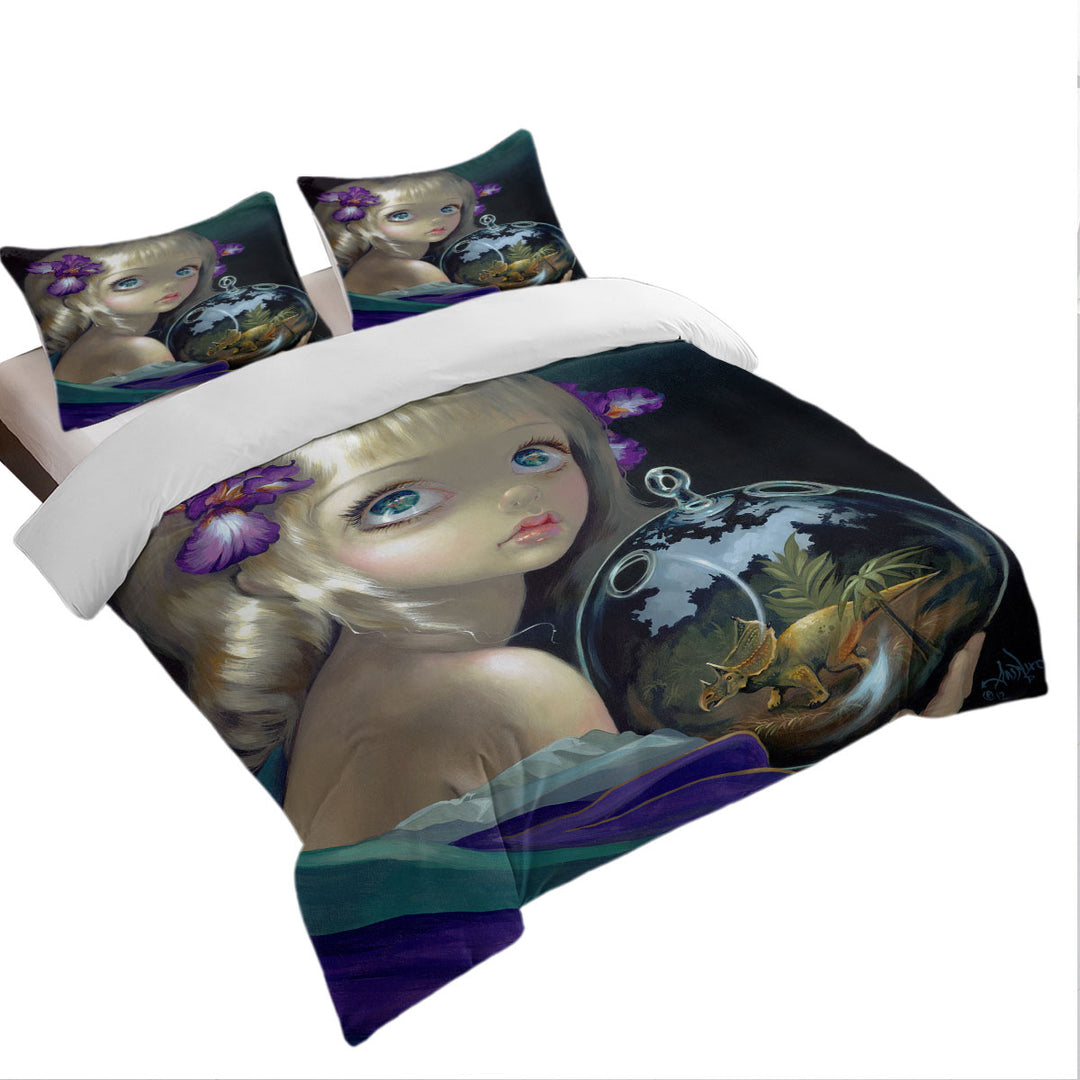 Twin Duvet Covers with Fine Art Girl Microcosm Triceratops Dinosaur