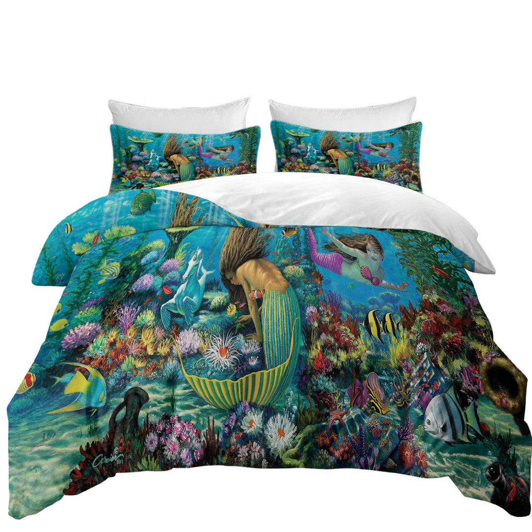 Twin Duvet Covers with Magical Underwater Corals in the Mermaids World