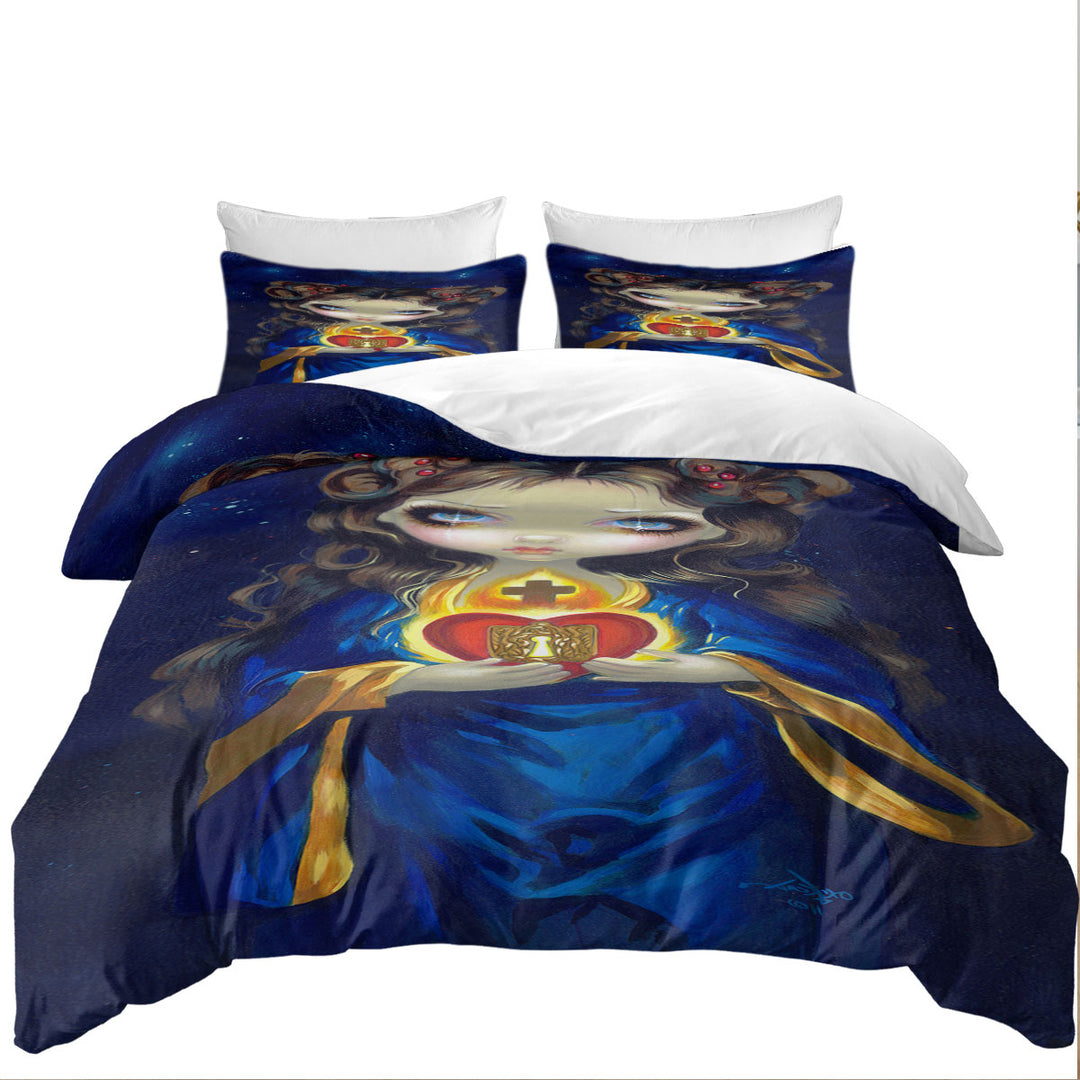 Twin Duvet Covers with Occulta Cordis Beautiful Girl Holds Sacred Heart