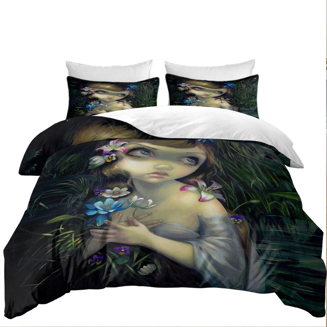 Twin Duvet Covers with Ophelia Beautiful Girl in the Water Lilies Pond