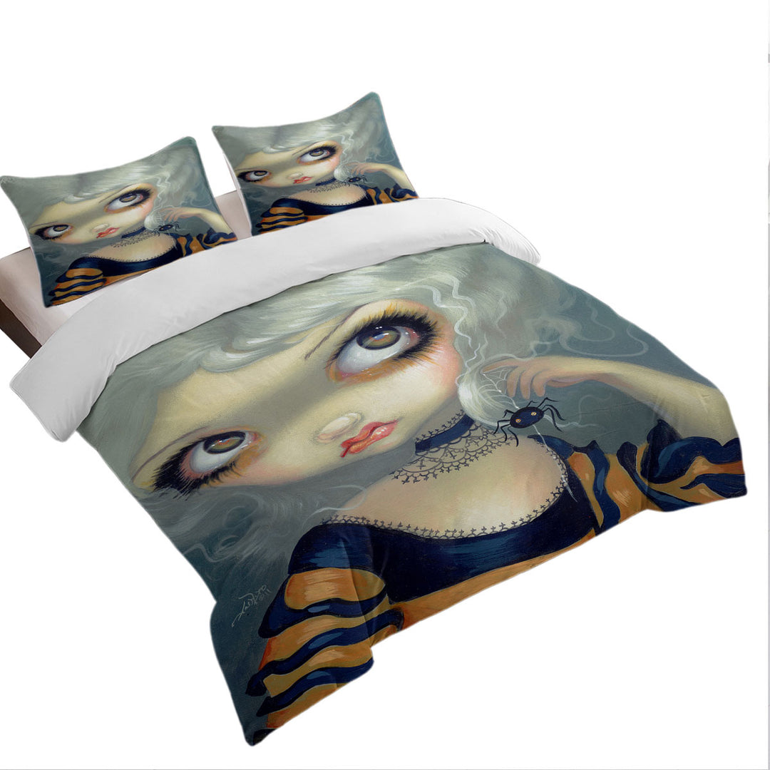 Twin Duvet Covers with Portrait With Spiderling Big Eyed Beauty Goth Girl