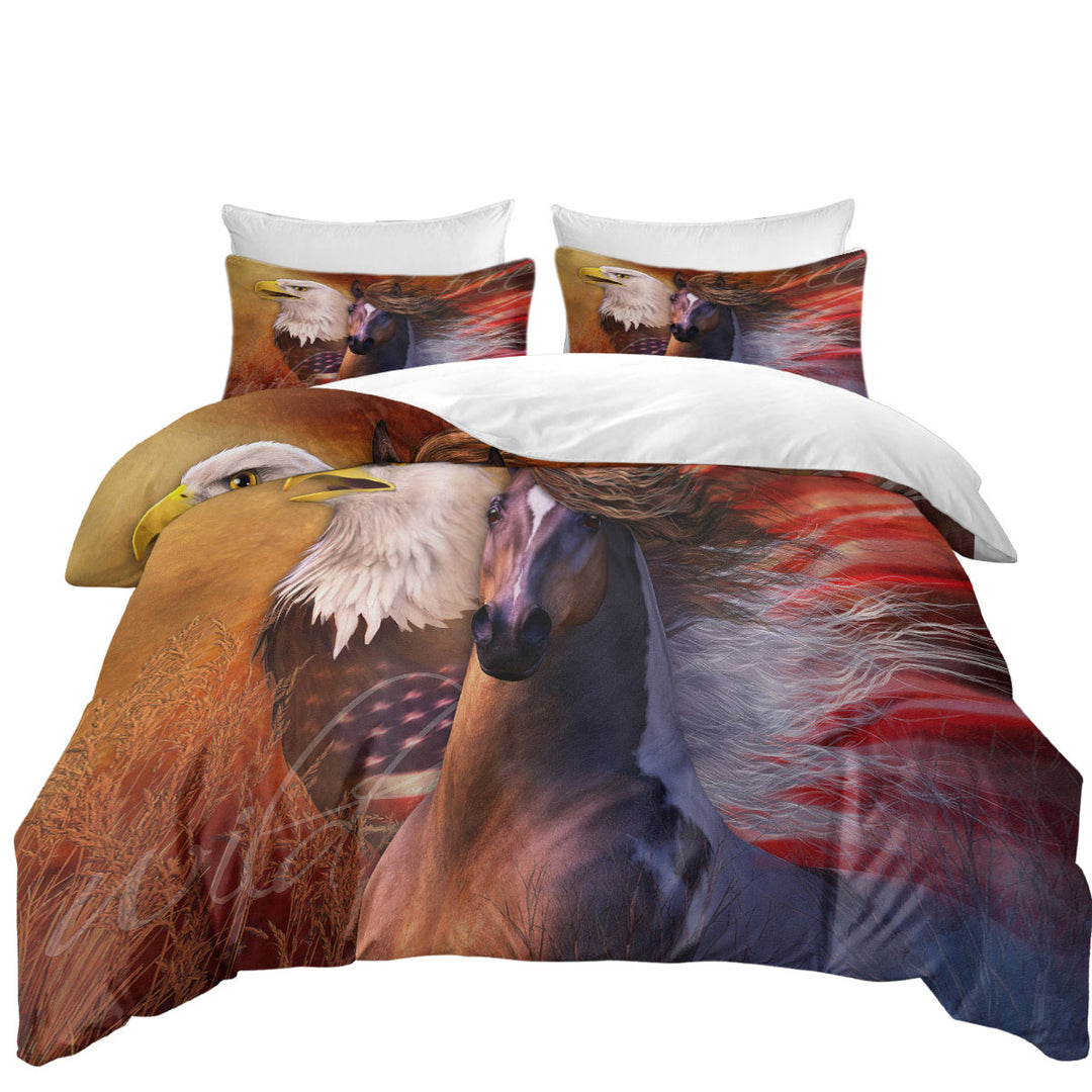 Twin Duvet Covers with USA Wild and Free American Eagle and Horse