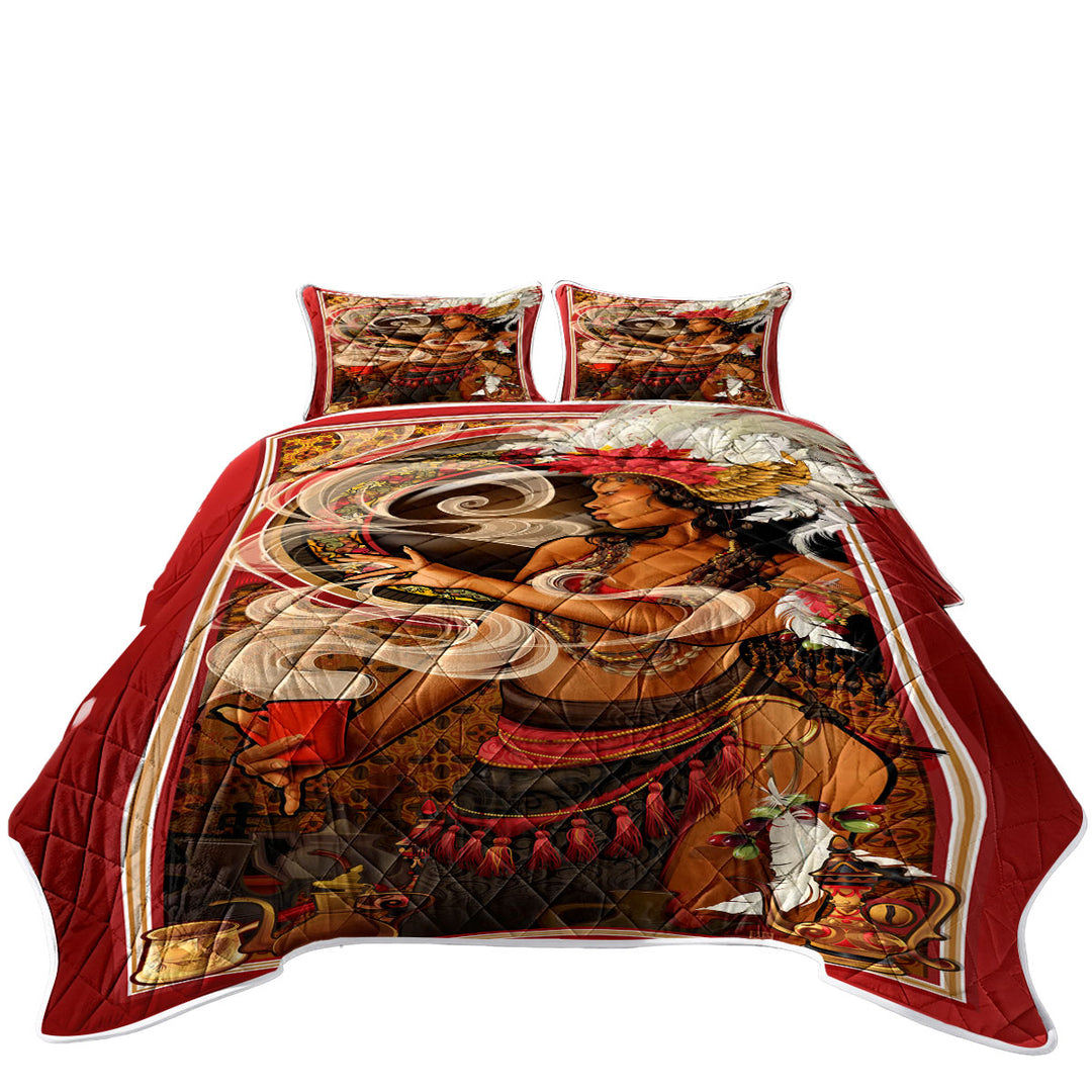 Twin Quilt with Beautiful Black Girl Goddess of Coffee