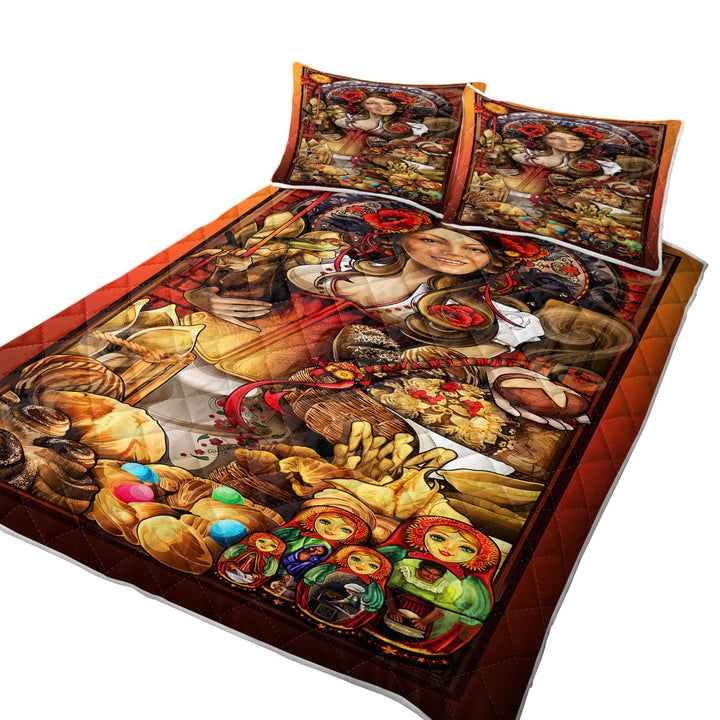 Twin Quilt with Cool Art Pretty Woman the Goddess of Bread