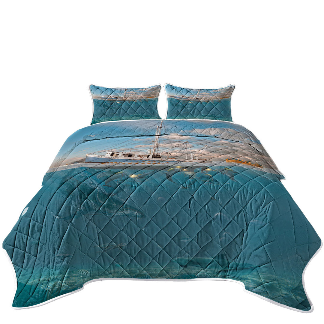 Twin Quilt with Cool Fiction Ocean Art Rage of the Dolphin