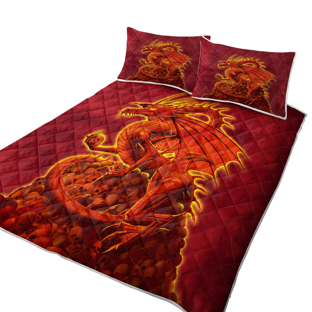 Twin Quilt with Fantasy Art Scary Human Skulls Red Dragon