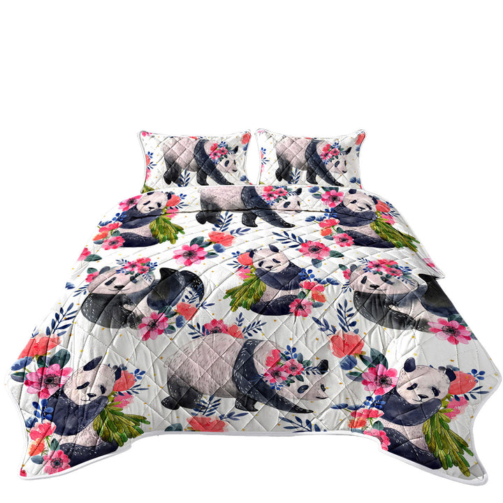 Twin Quilt with Floral Pandas