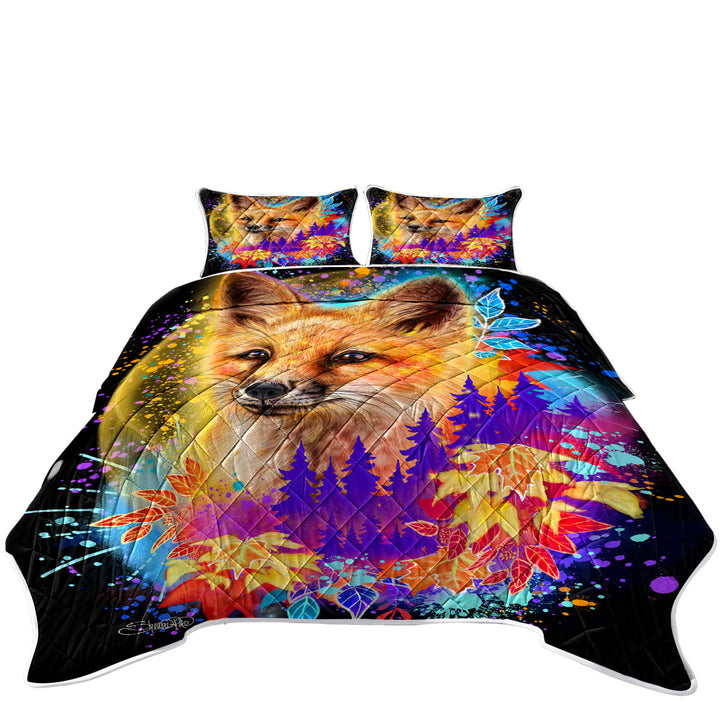 Twin Quilt with Forest Animals Art Red Fox Spirit