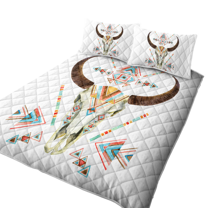 Twin Quilt with Multi Colored Bull Skull