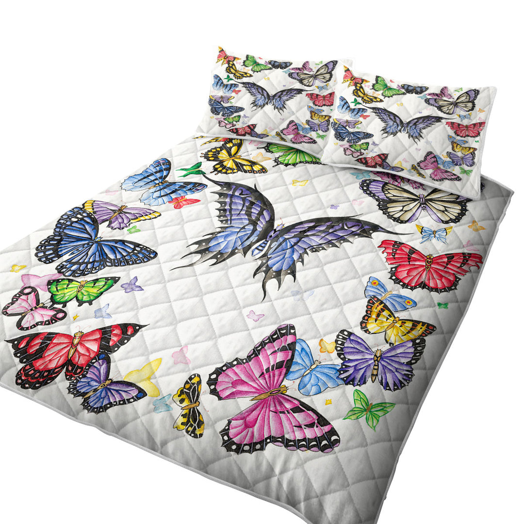 Twin Quilt with Multi Colored Dark Ring of Butterflies