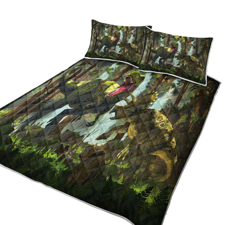 Twin Quilt with Protection Fight Cool Dinosaurs Art the Dinosaurs Forest