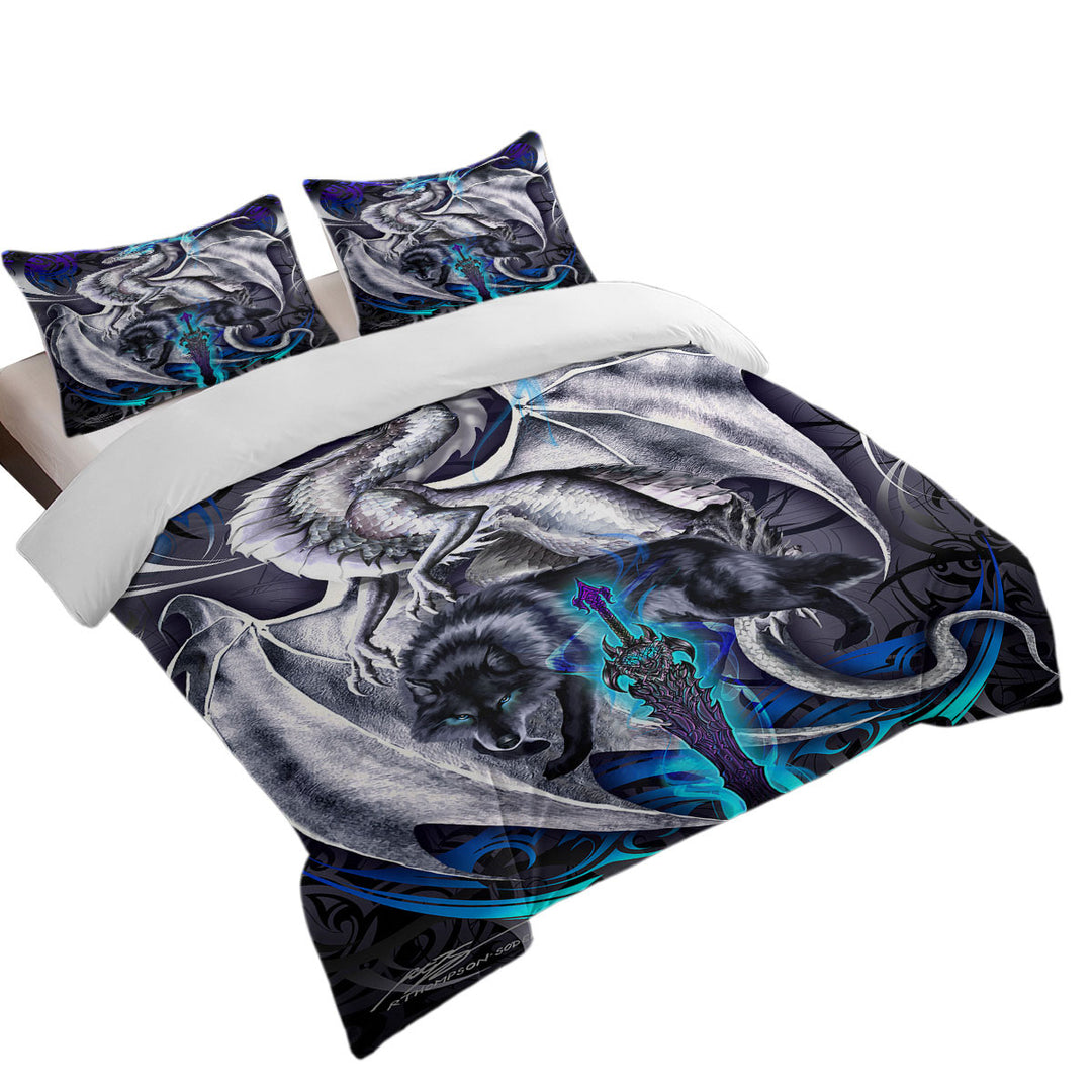 Twin xl Duvet Covers with Cool Fantasy Weapon Wolf Dragon Omega Blade