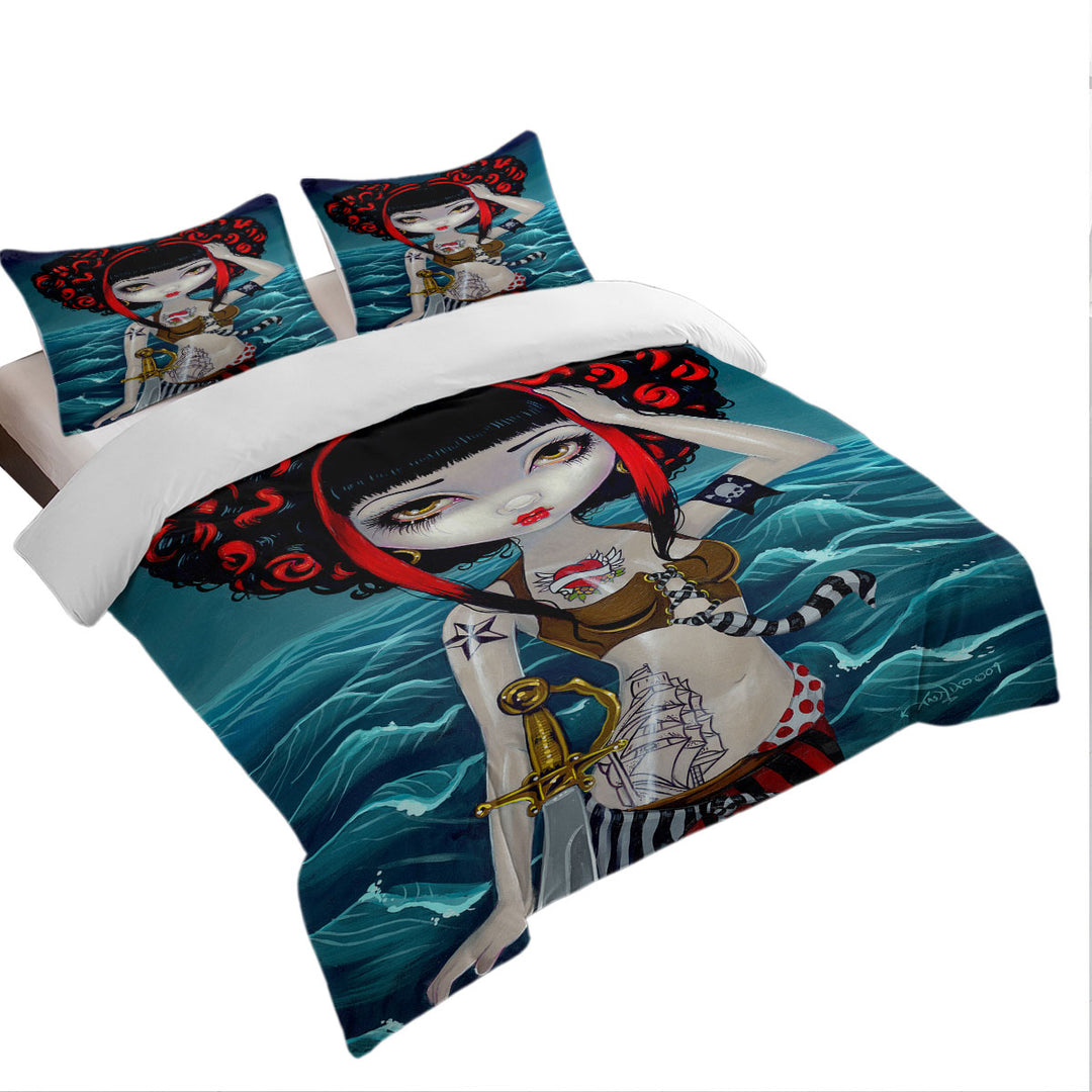 Twin xl Duvet Covers with Cool Painting Pretty Pirate Polly Tough Girl