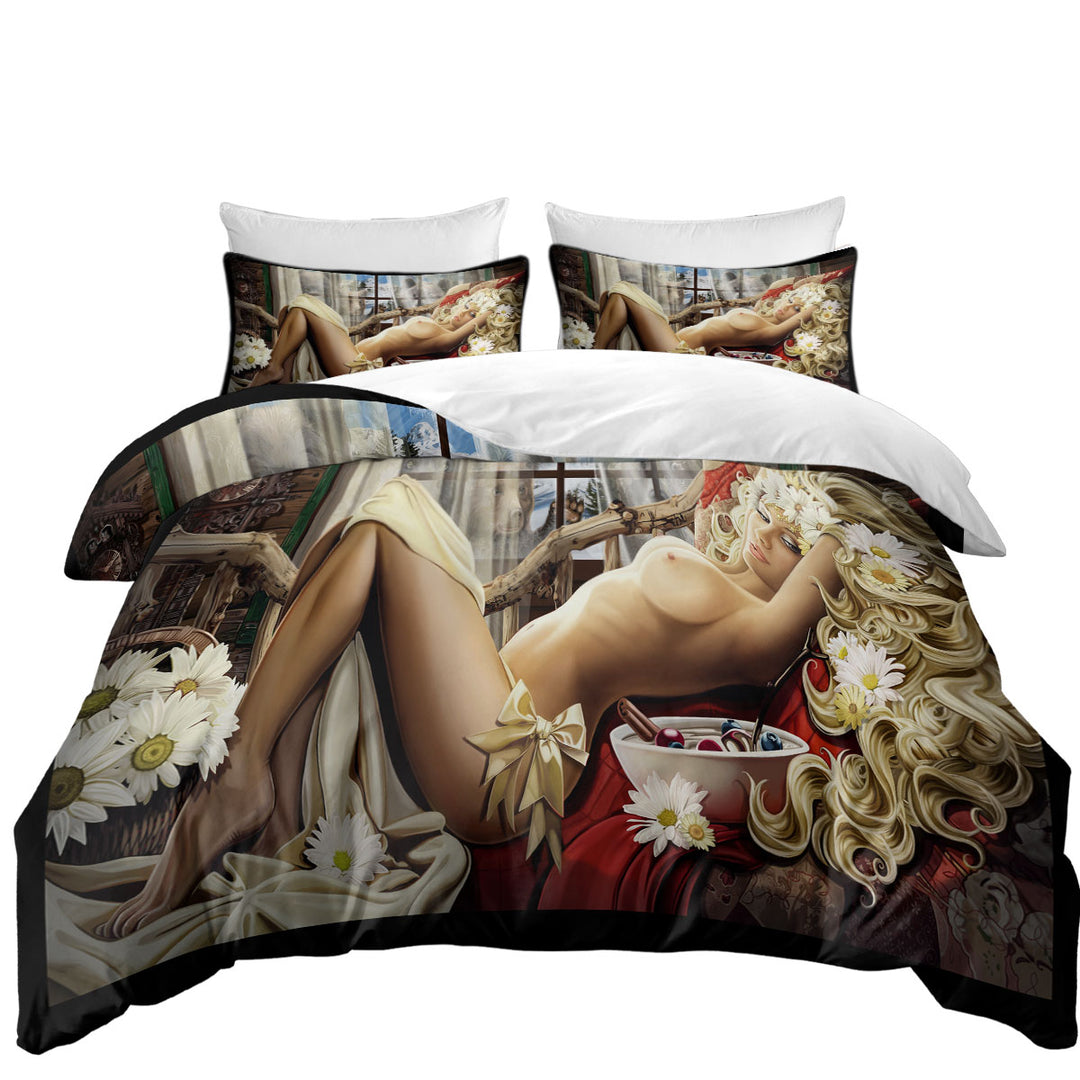 Twin xl Duvet Covers with Cool Sexy Art Beautiful Woman Trying to Sleep