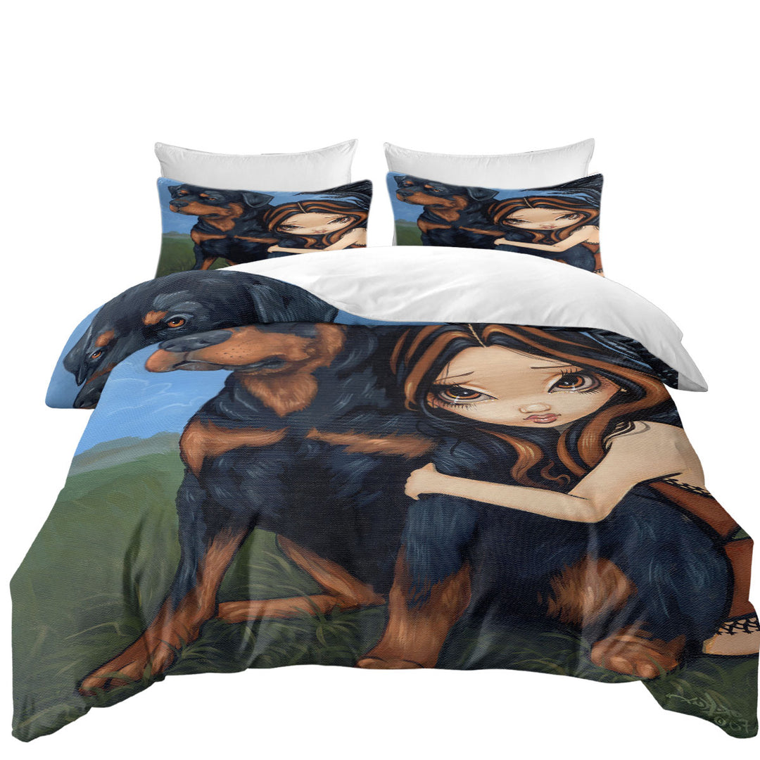 Twin xl Duvet Covers with Cute Fairy with a Rottweiler Dog