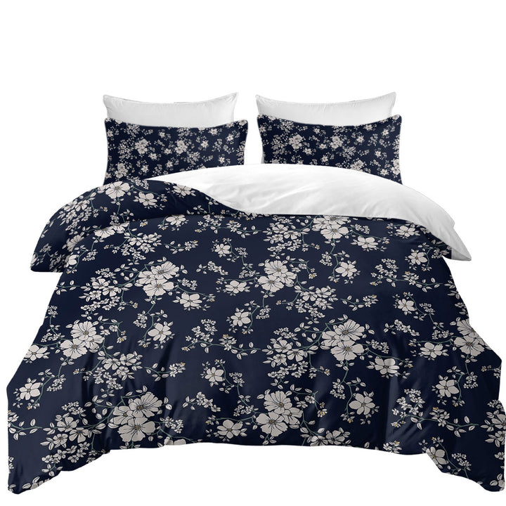 Twin xl Duvet Covers with Dark Blue Background for White Floral