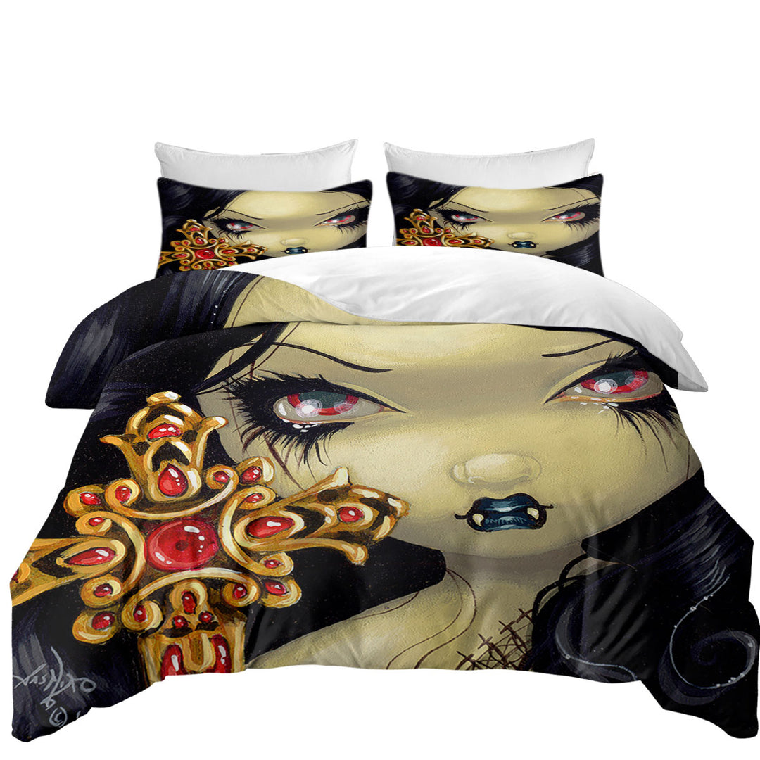 Twin xl Duvet Covers with Faces of Faery _91 Beautiful Goth Girl with Cross