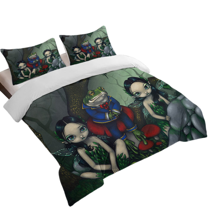 Twin xl Duvet Covers with Fairytale the Handsome Frog and Two Cute Fairies