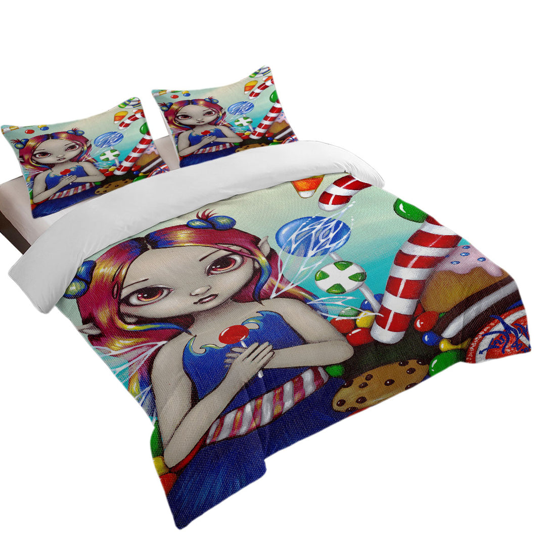 Twin xl Duvet Covers with Kids Candy Loving Fairy with a Sweet Tooth