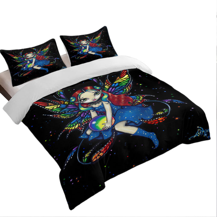 Twin xl Duvet Covers with Midnight Rainbow Colorful Night Sky Fairy