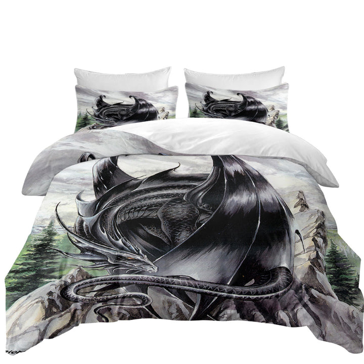 Twin xl Duvet Covers with Morning Stretch Mountain Black Dragon