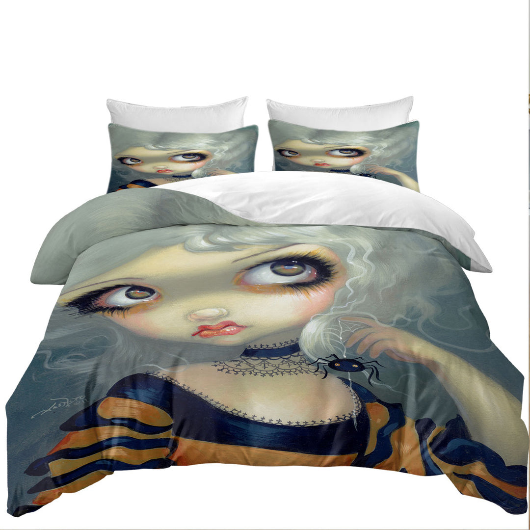 Twin xl Duvet Covers with Portrait With Spiderling Big Eyed Beauty Goth Girl