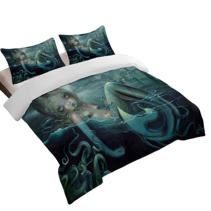 Twin xl Duvet Covers with Scary Underwater Art Innsmouth Mermaid