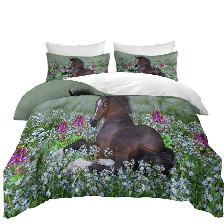 Twin xl Duvet Covers with Stunning Horse Art Foal and Flowers