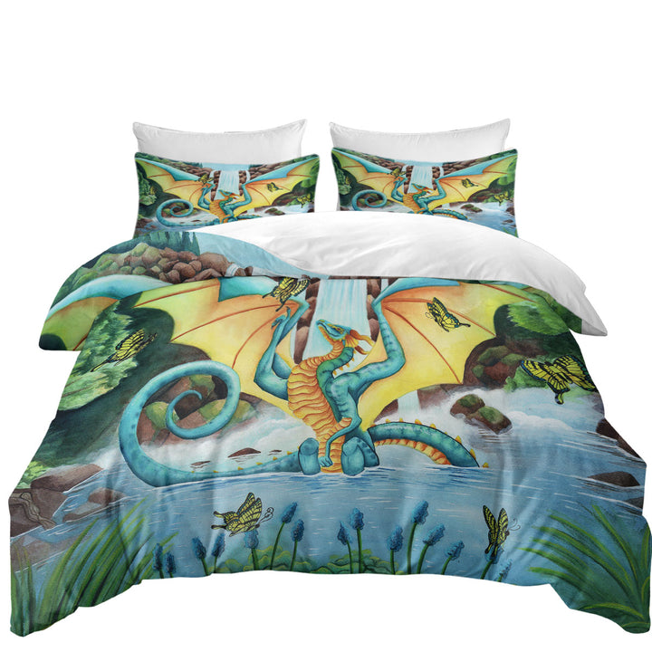 Twin xl Duvet Covers with The Woodland Summer Fountain Butterflies and Dragon