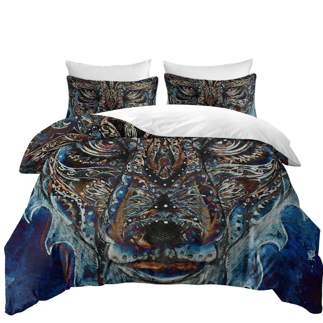 Twin xl Duvet Covers with Tough Native American Wolf Painting