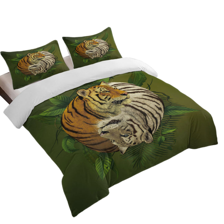 Twin xl Duvet Covers with Tropical Leaves Yin Yang Tiger