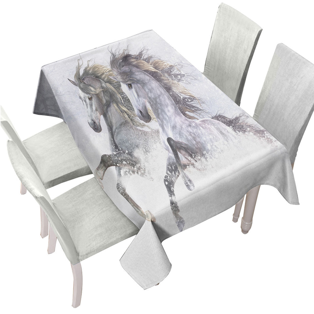 Two Gorgeous Running Horses the Snow Horses Custom table Covers