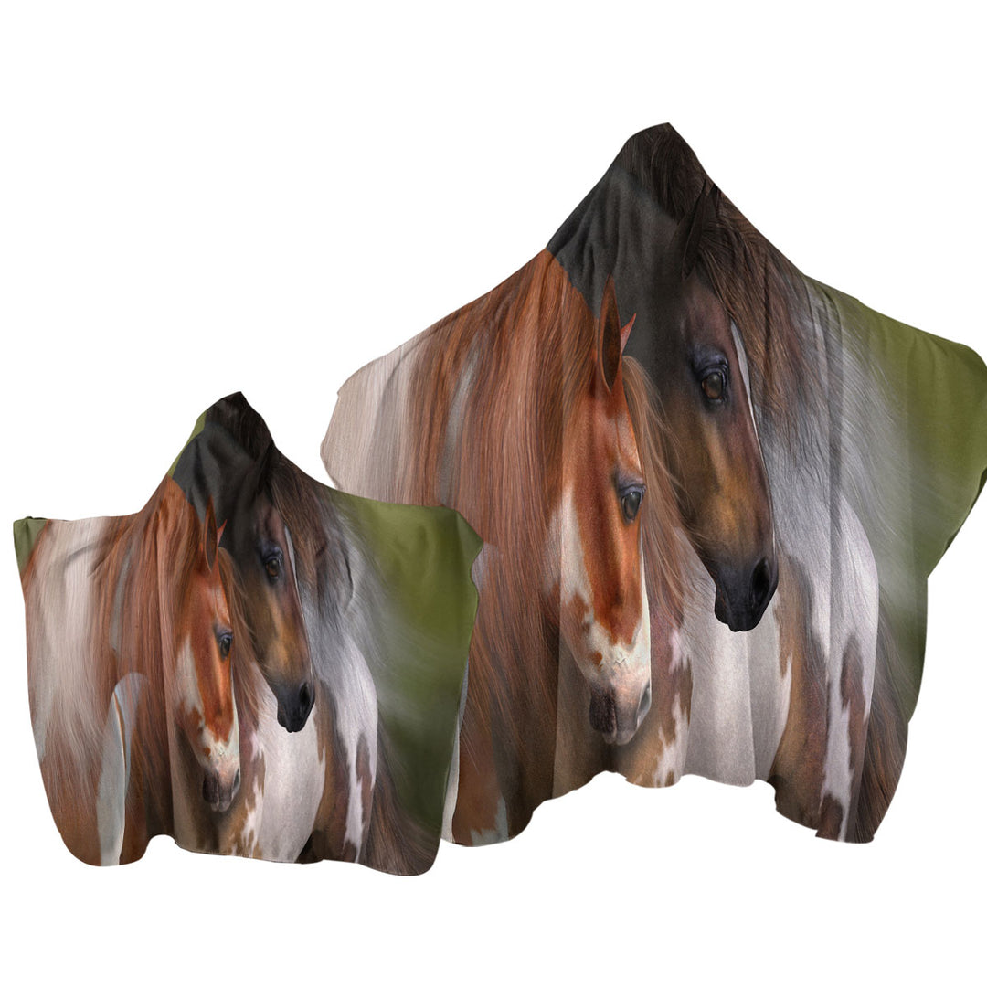 Two Hearts Horse Art Two Charming Horses Towel Hoodie