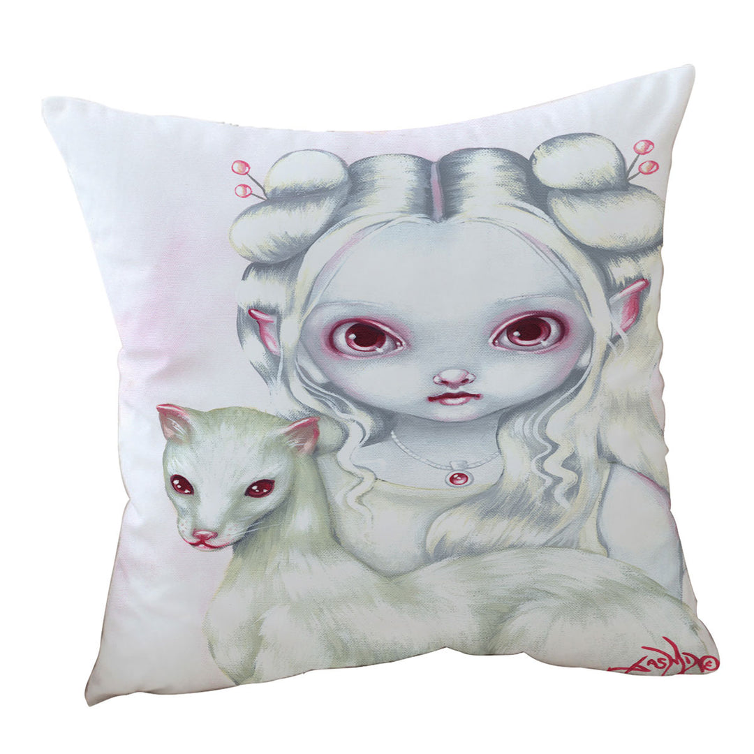 Two of a Kind Albino Elf Girl and Her Albino Ferret Cushion Cover