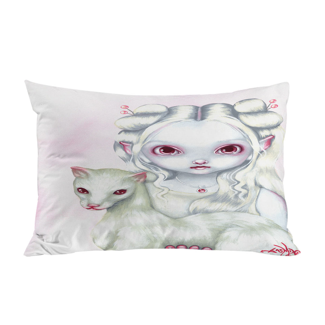 Two of a Kind Albino Elf Girl and Her Albino Ferret Pillowcase