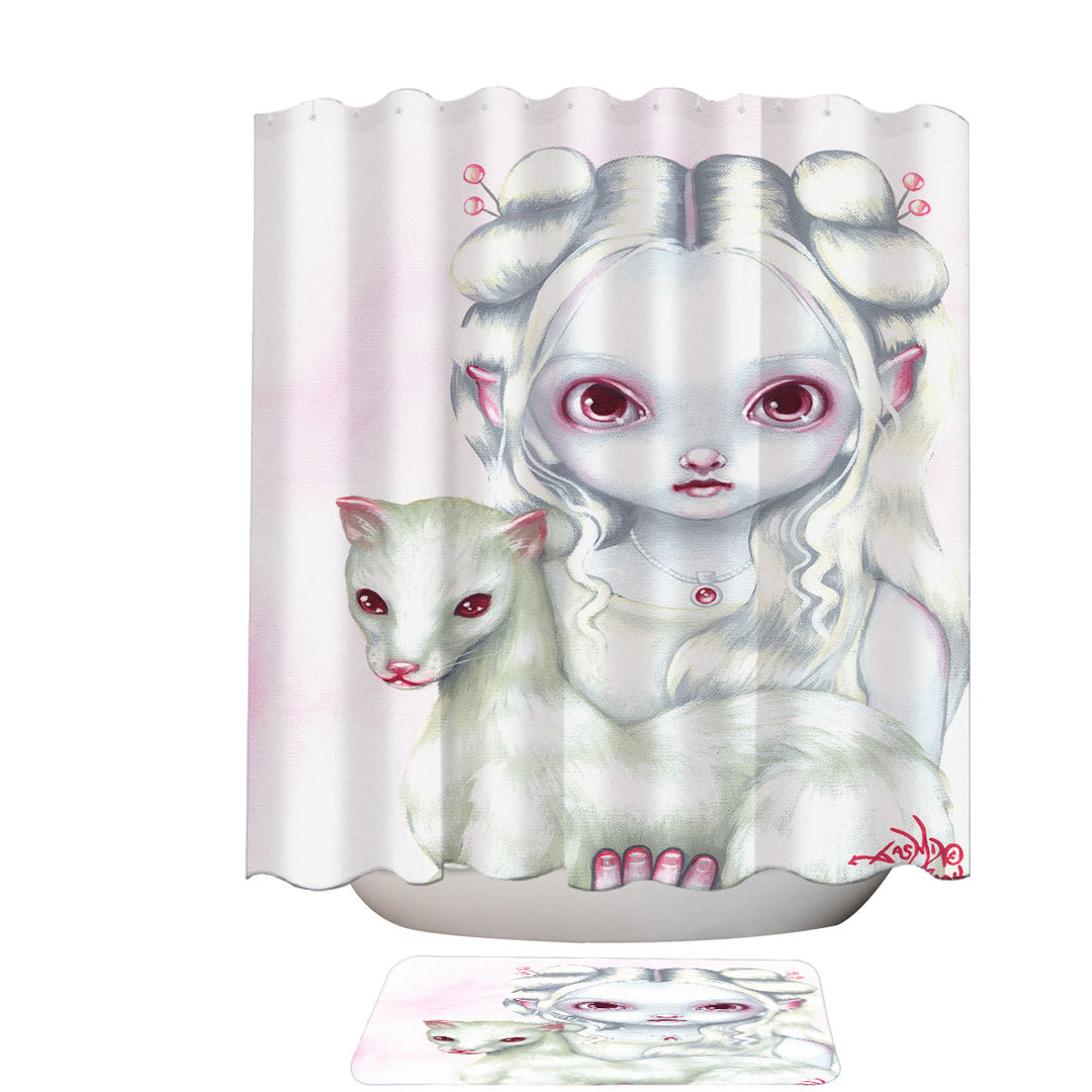 Two of a Kind Albino Elf Girl and Her Albino Ferret Shower Curtain