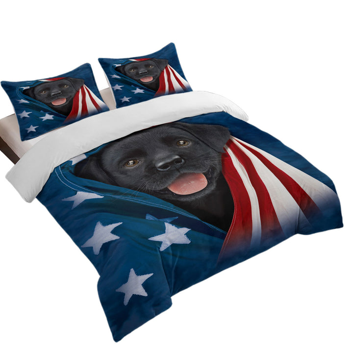 USA Flag Cute Black Labrador Puppy Coverlet