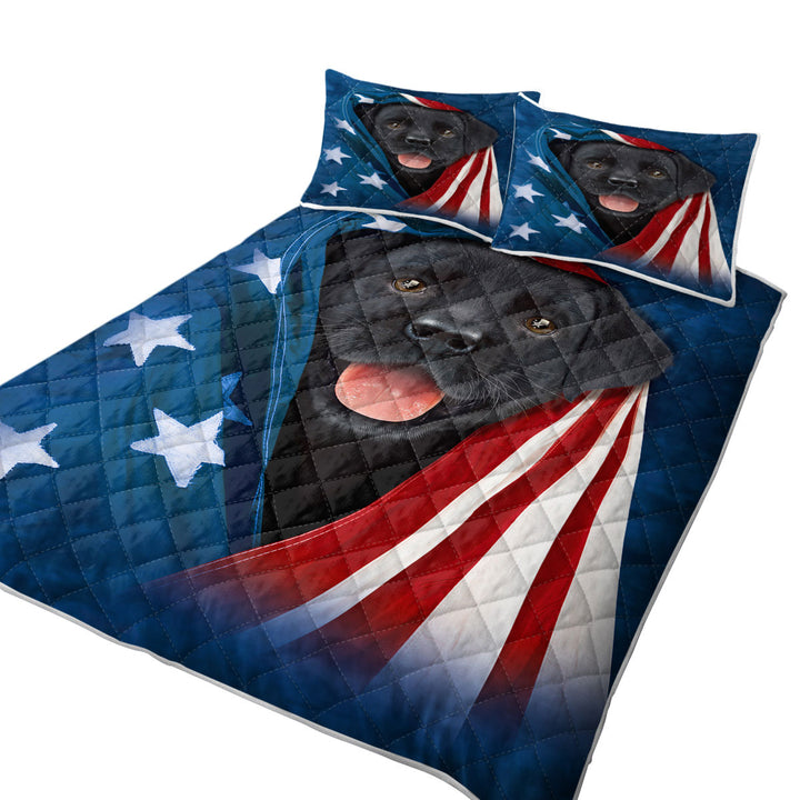 USA Flag Cute Black Labrador Puppy Coverlets