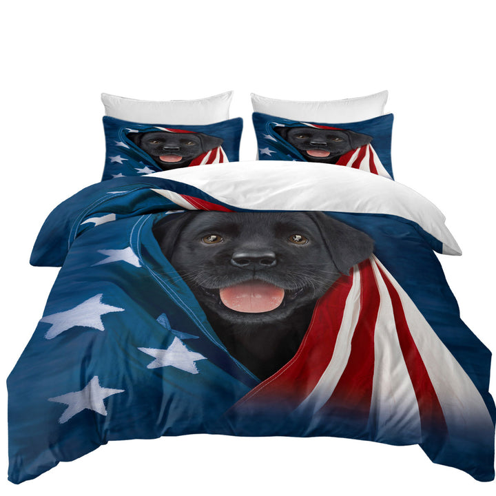 USA Flag Cute Black Labrador Puppy Duvet Cover