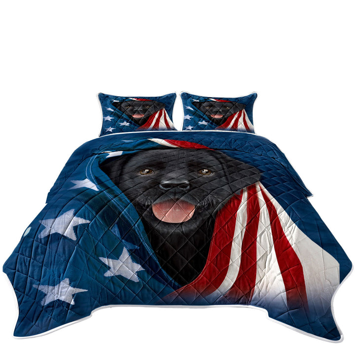 USA Flag Cute Black Labrador Puppy Quilt