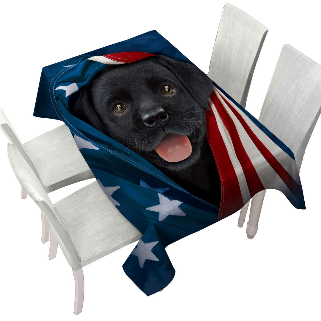 USA Flag Cute Black Labrador Puppy Tablecloth