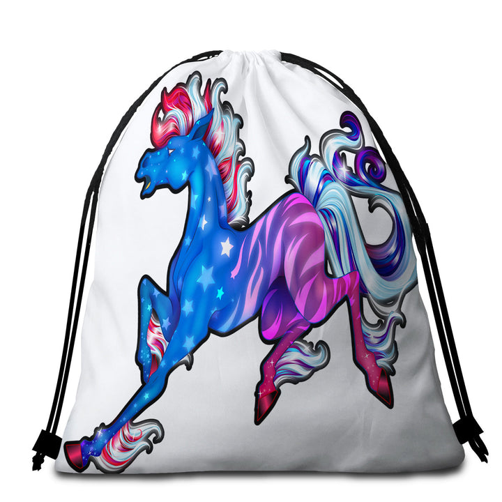 USA Flag Festive Horse Beach Towels and Bags Set