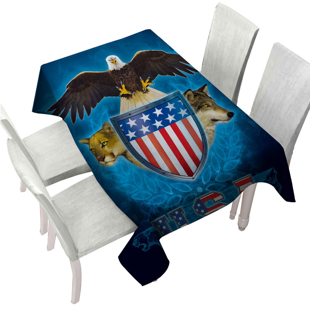 USA Trinity Eagle Leopard Wolf Table Cover