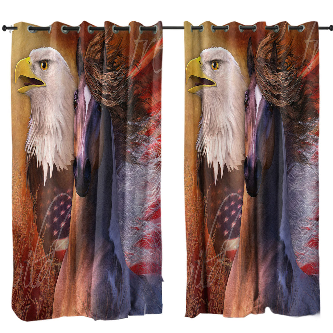 USA Wild and Free American Eagle and Horse Curtain