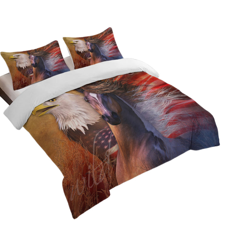 USA Wild and Free American Eagle and Horse Queen Size Duvet Cover